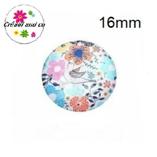 X2 cabochons oiseau fond blanc 16mm