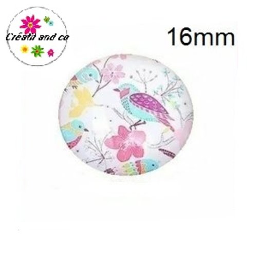 X2 cabochons oiseau fond blanc 16mm