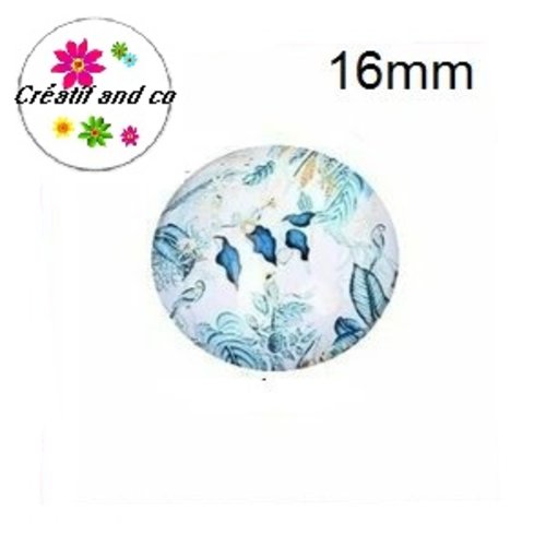 X2 cabochons oiseau fond blanc 16mm