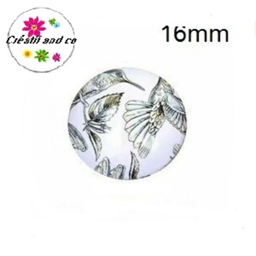 X2 cabochons oiseau fond blanc 16mm
