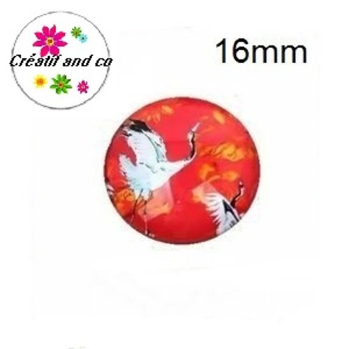 X2 cabochons oiseau fond rouge 16mm