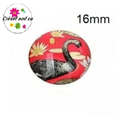 X2 cabochons oiseau fond rouge foncé 16mm