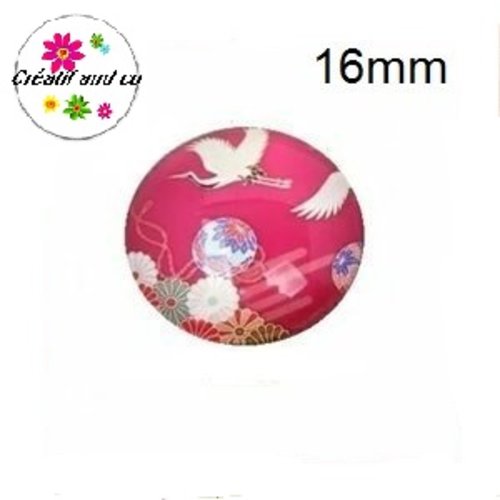 X2 cabochons oiseau fond prune 16mm