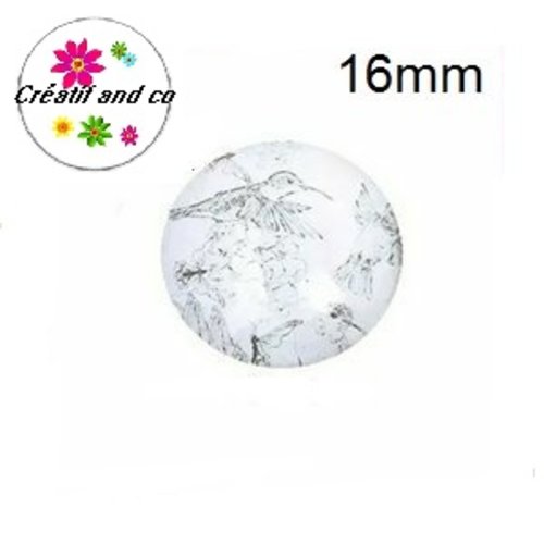 X2 cabochons oiseau fond blanc 16mm