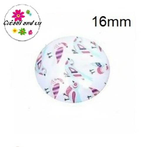 X2 cabochons oiseau fond blanc 16mm