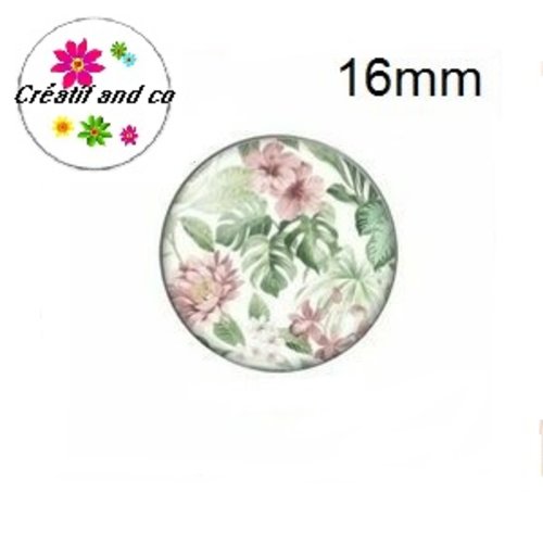 X2 cabochons feuille tropicale fleurie 16mm