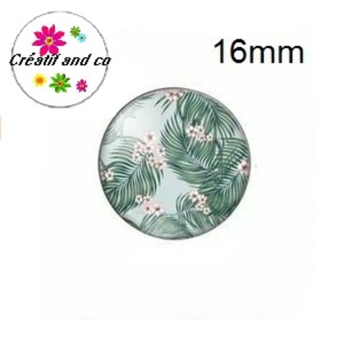X2 cabochons feuille tropicale fleurie 16mm