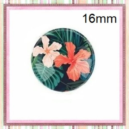 X2 cabochons feuille tropicale fleurie 16mm