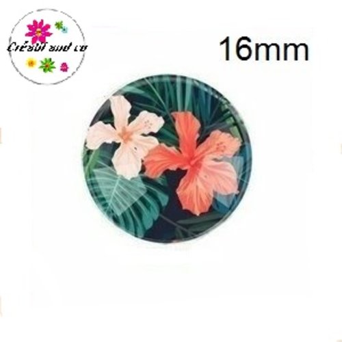 X2 cabochons feuille tropicale fleurie 16mm