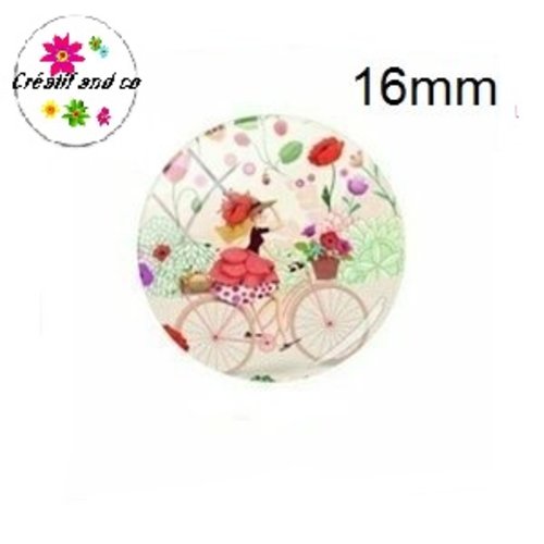 X2 cabochons fille à vélo 16mm