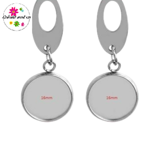 Boucle d'oreille pendante acier inoxydable cabochon 16mm