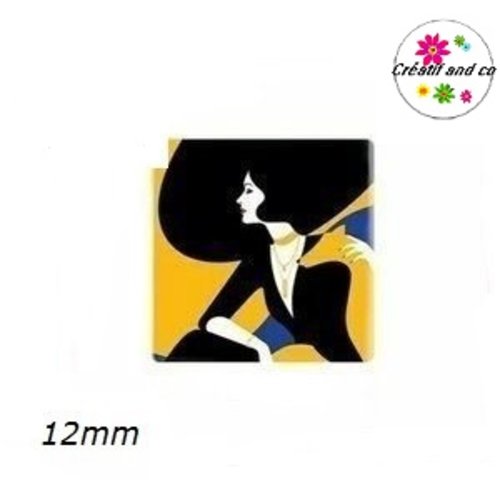 X2 cabochons carrés visage femme 12mm