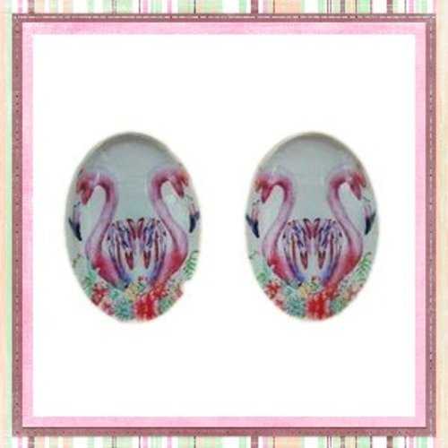 X2 cabochons ovales flamant rose  13x18mm