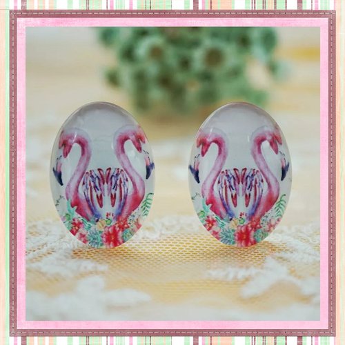 X2 cabochons ovales flamant rose  13x18mm