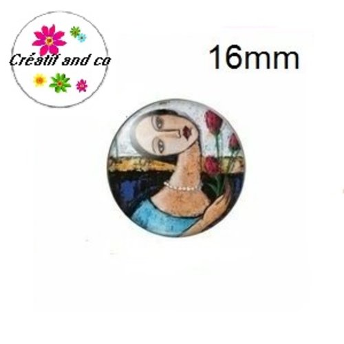 X2 cabochons visage femme abstrait peinture 16mm
