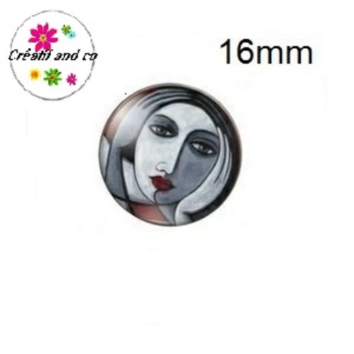 X2 cabochons visage femme abstrait peinture 16mm