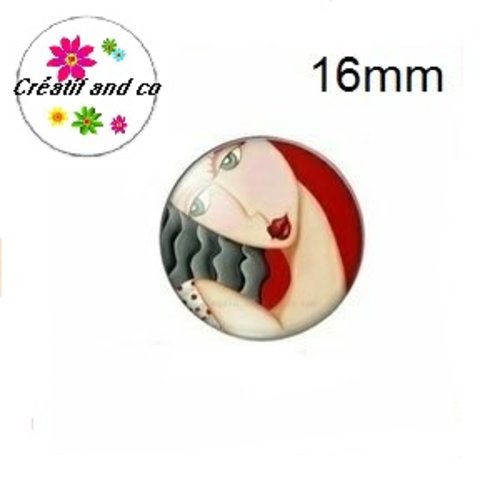 X2 cabochons visage femme abstrait peinture 16mm