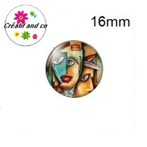 X2 cabochons visage femme abstrait peinture 16mm