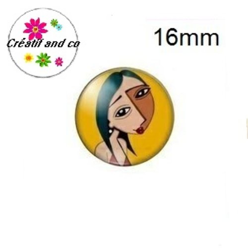 X2 cabochons visage femme abstrait peinture 16mm