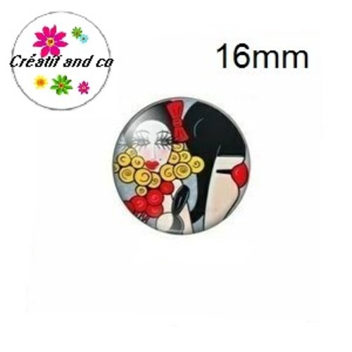 X2 cabochons visage femme abstrait peinture 16mm