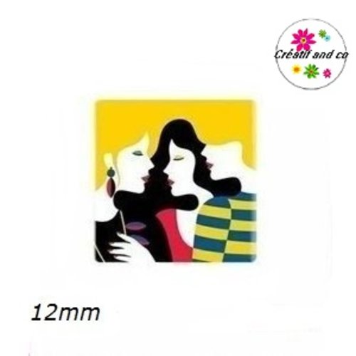X2 cabochons carrés visage trio de femme 12mm