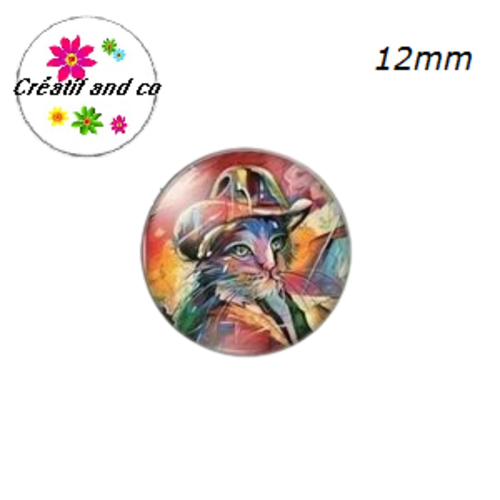 X2 cabochons chat peinture à l'huile 12mm