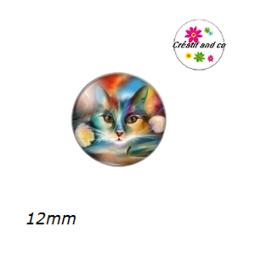 X2 cabochons chat peinture à l'huile 12mm