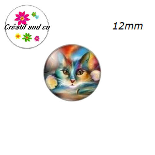 X2 cabochons chat peinture à l'huile 12mm