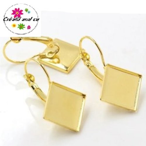 X2 supports boucles d'oreilles carrées dorées cabochon 12mm