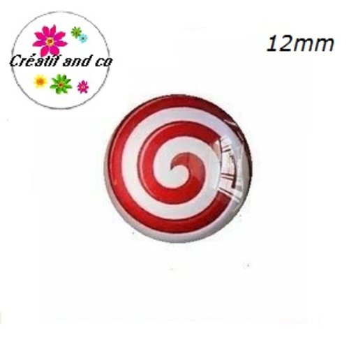 X2 cabochons tourbillon blanc/rouge  12mm