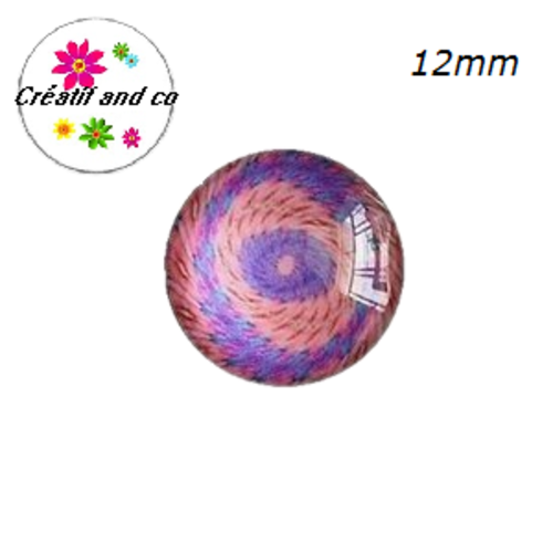 X2 cabochons tourbillon de rose et mauve 12mm