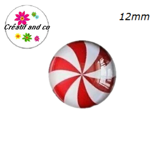 X2 cabochons tourbillon de blanc et rouge 12mm