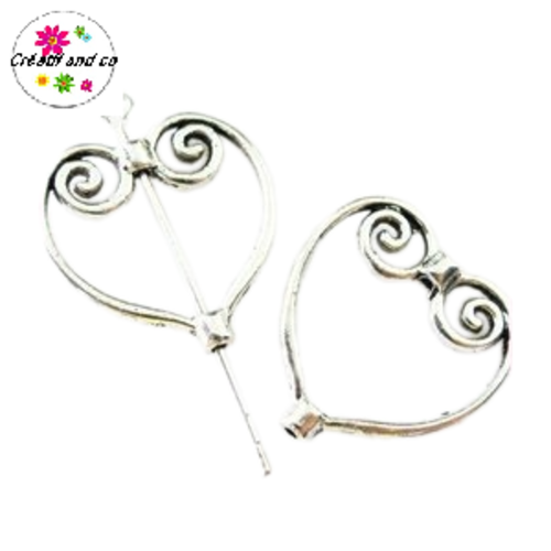 Support coeur/cadre de perle argenté 20mm
