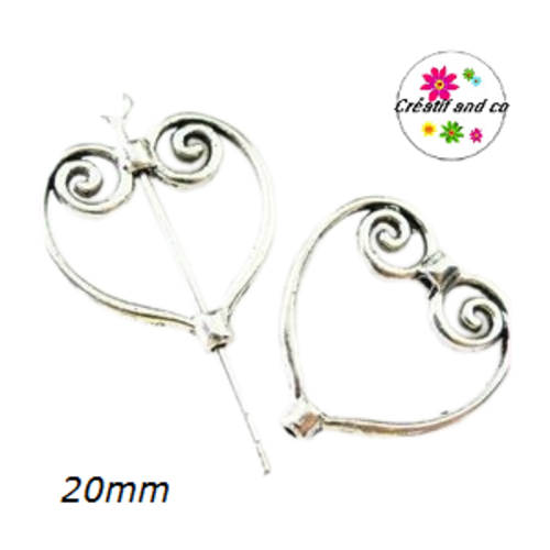 Support coeur/cadre de perle argenté 20mm