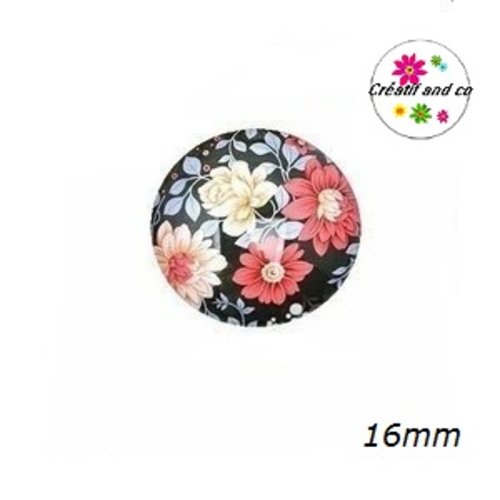 X2 cabochons fleuris 16mm