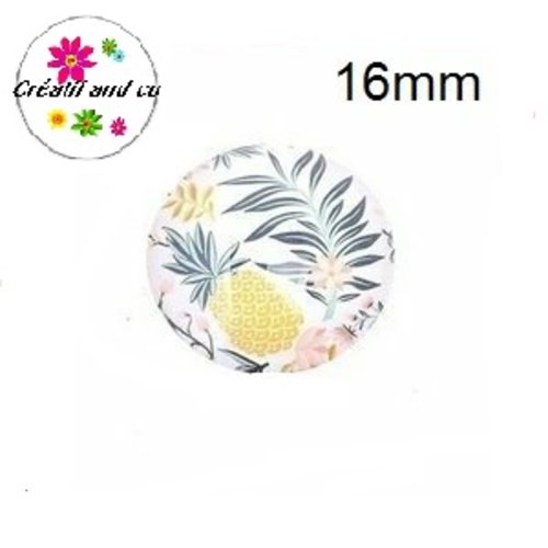 X2 cabochons ananas et feuille 16mm