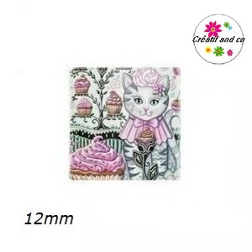 X2 cabochons carrés chat 12mm