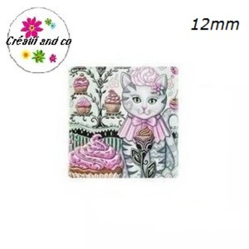 X2 cabochons carrés chat 12mm