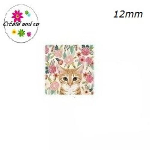 X2 cabochons carrés chat roux 12mm