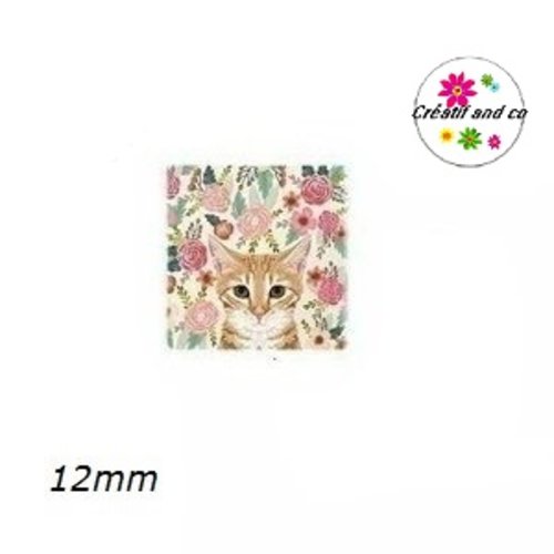 X2 cabochons carrés chat roux 12mm