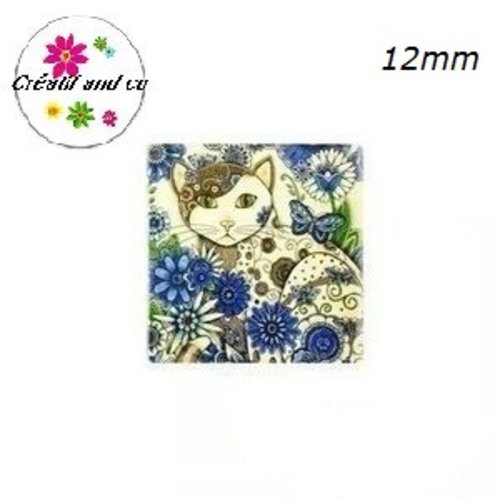 X2 cabochons carrés chat 12mm