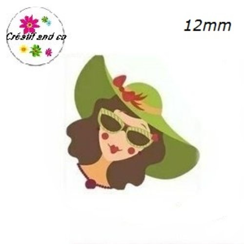 X2 cabochons carrés femme chapeautée 12mm