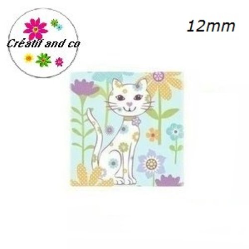 X2 cabochons carrés chat 12mm