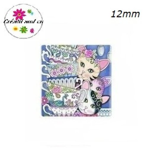 X2 cabochons carrés chat 12mm