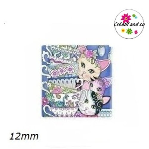 X2 cabochons carrés chat 12mm