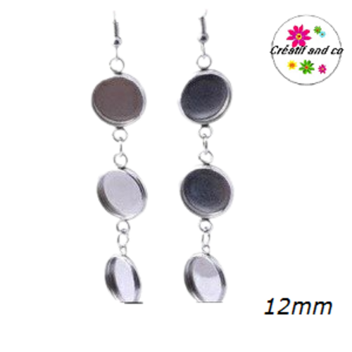 Boucle d'oreille acier inoxydable pour trio de cabochon 12mm