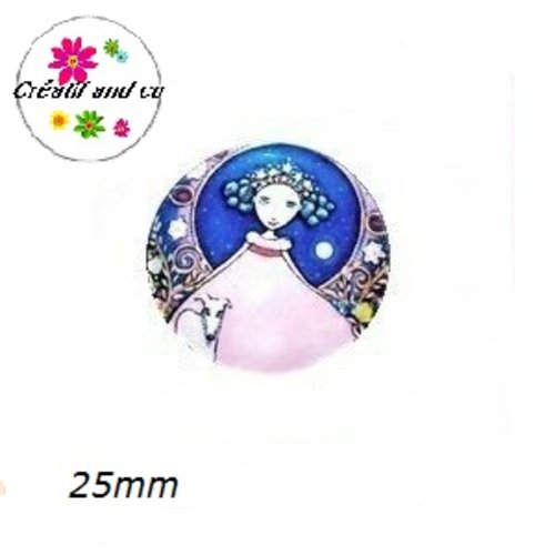 Cabochon en verre fille et son chien  25mm