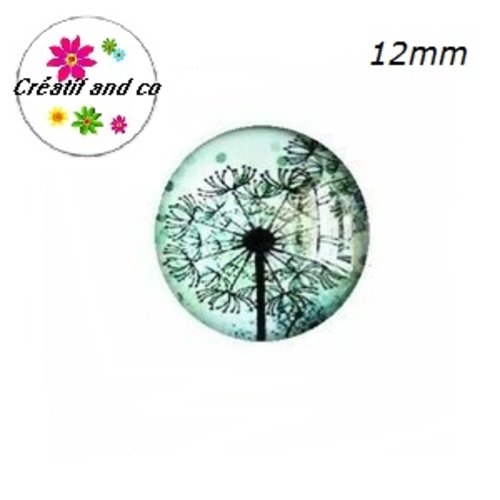 X2 cabochons pissenlit noir fond vert 12mm
