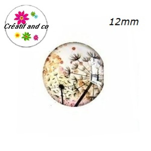 X2 cabochons pissenlit noir fond beige 12mm