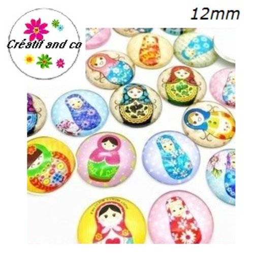 X8 cabochons matriochka 12mm